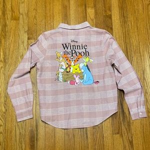 Disney Winnie The Pooh Women's Sz Small Mauve Graphic Button Down Flannel Shirt